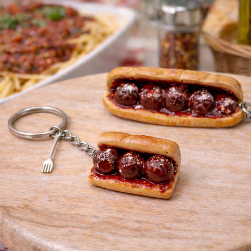 Meatball Sub Keychain & Bag Clip – Handmade Italian Food Charm, Mini Foodie Gift